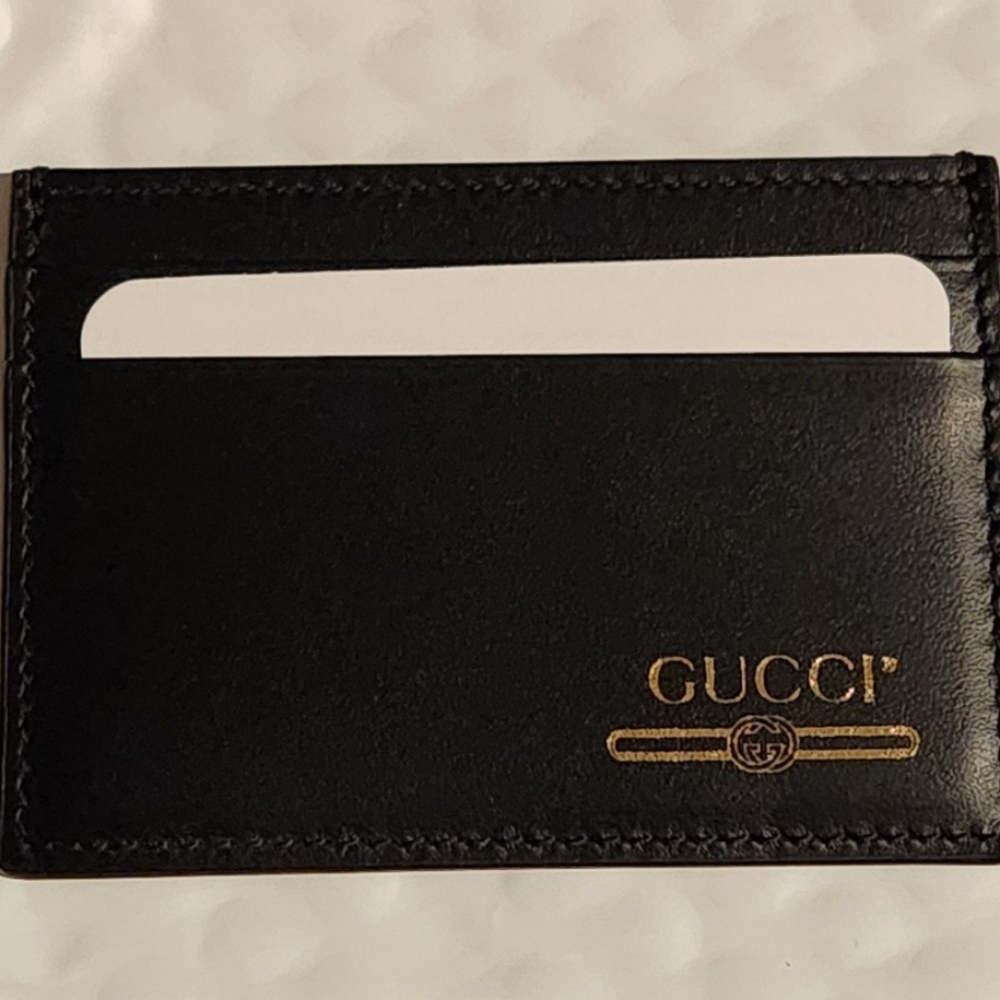 Gucci Vintage Logo Card Holder Wallet - Black Leather Brand New